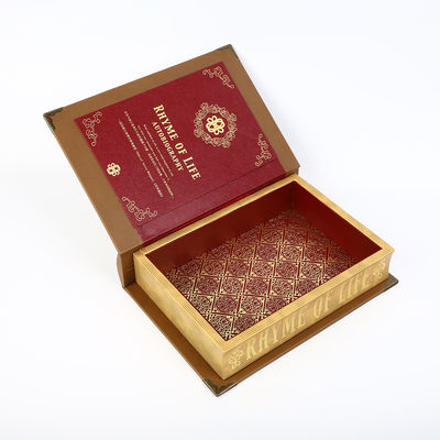 comprare Il contenitore di regalo a forma di di goffratura del libro di legno riveste di pelle lo spostamento del logo rotondo di superficie del metallo della spina dorsale 3D online manufacture