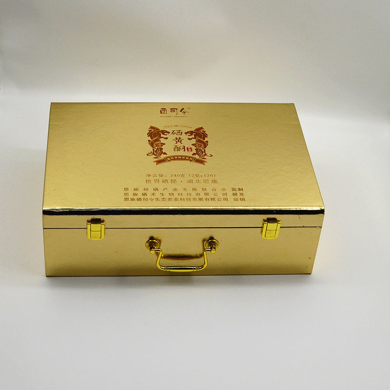 Il regalo di lusso di legno provvisto di cardini inscatola la maniglia dorata 300g che imballa per la sanità