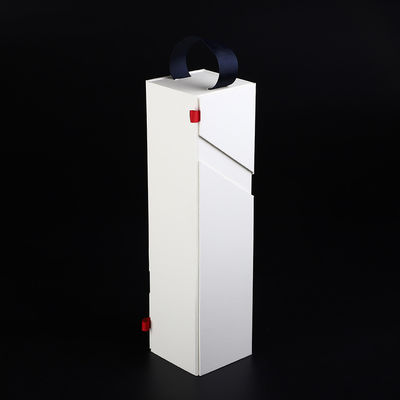 scatola di cartone d'imballaggio del flat pack del singolo vino irregolare di lusso della bottiglia con la maniglia del nastro del grossgrain